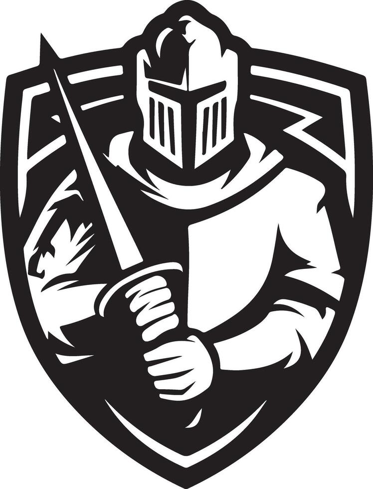 The knight is wearing a helmet and holds a sword vector