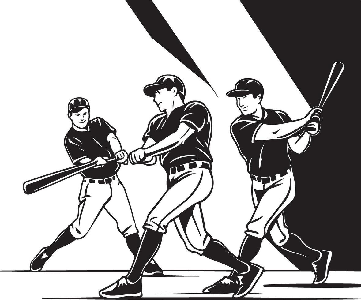A illustration of three men playing baseball vector