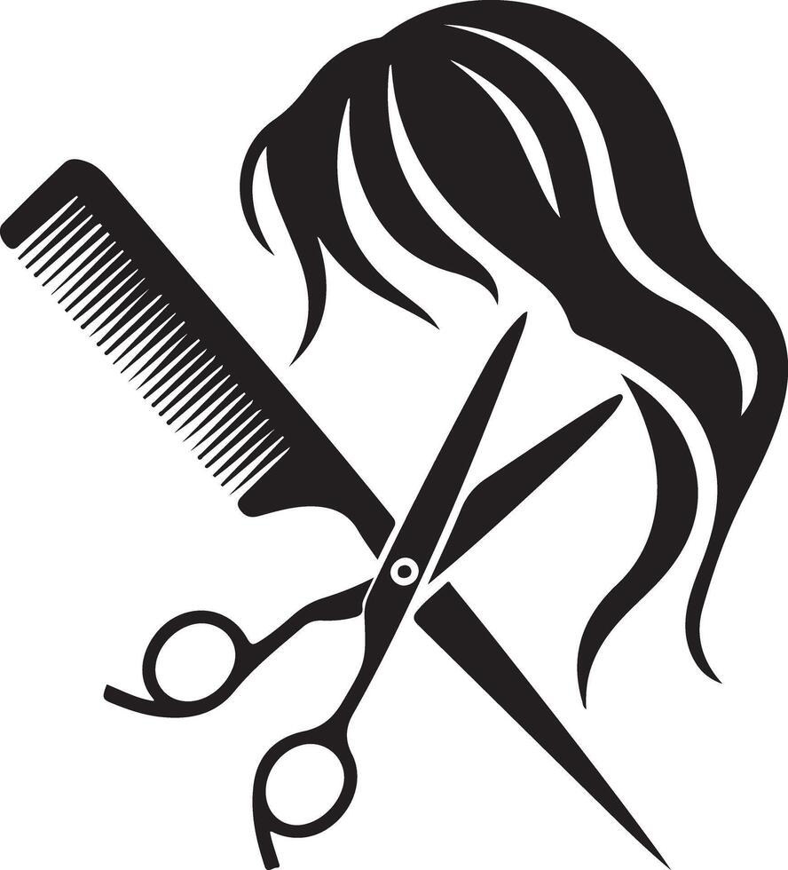 A logo with a pair of scissors a hair comb vector