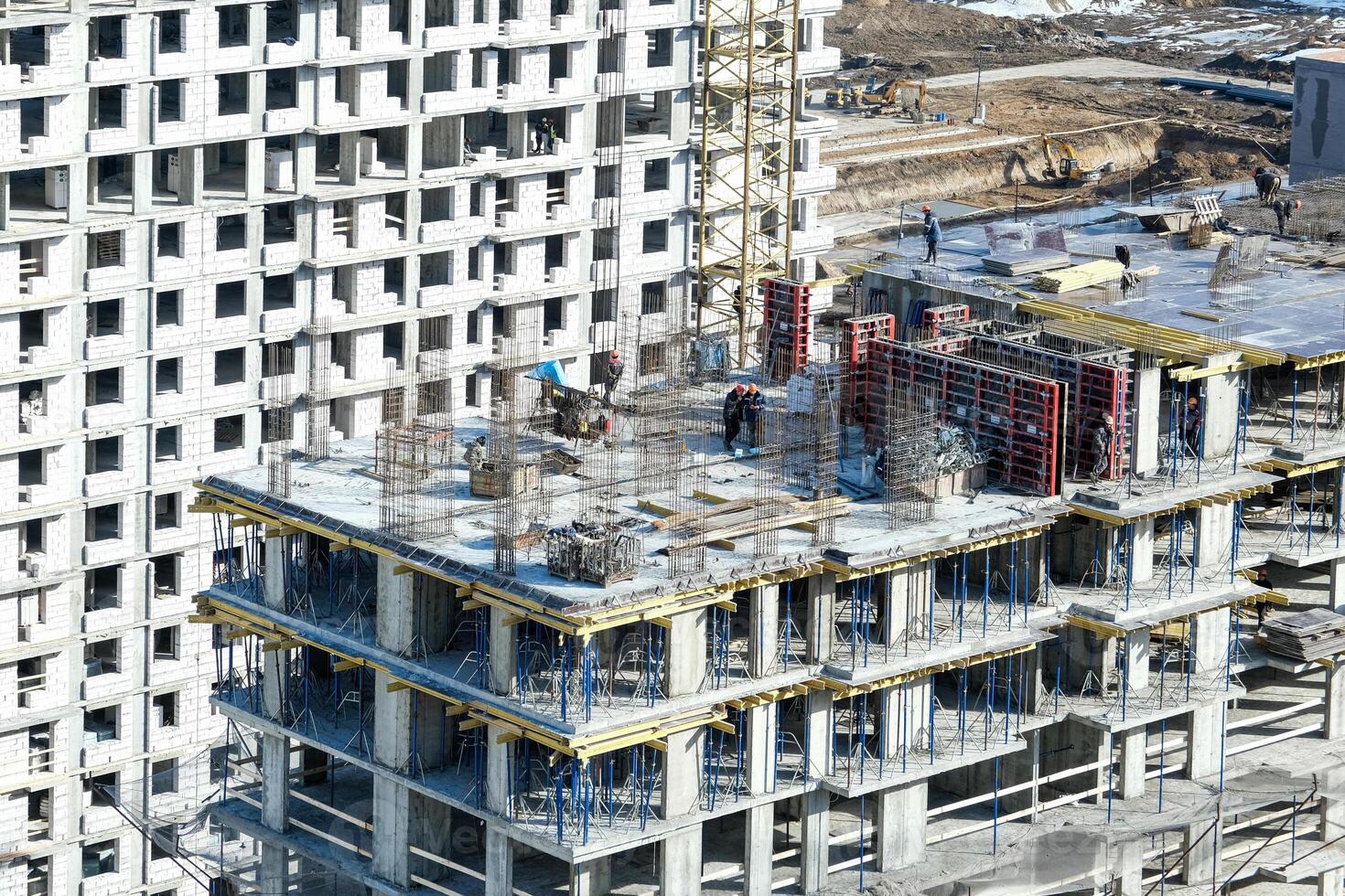 Construction of modern high-rise residential buildings. photo
