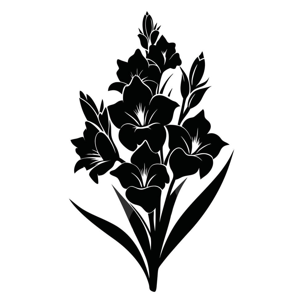 A black and white illustration of a bunch of flowers vector