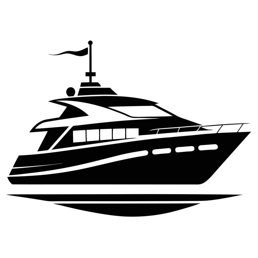 A black and white illustration of a yacht vector