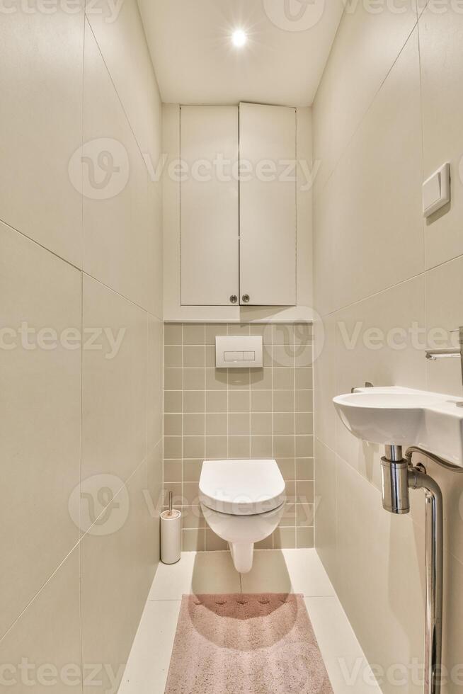 A bathroom with a toilet and a sink photo