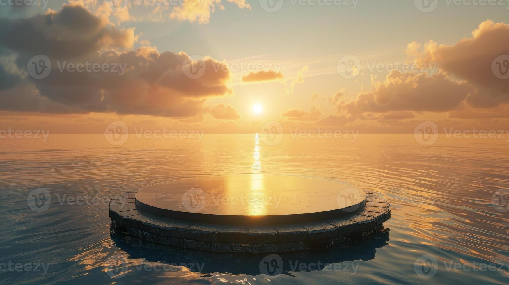 Platform on water. Product stage on sea wave, pedestal with ocean background. Empty cosmetic podium with nature backdrop. Scene for business luxury stand photo