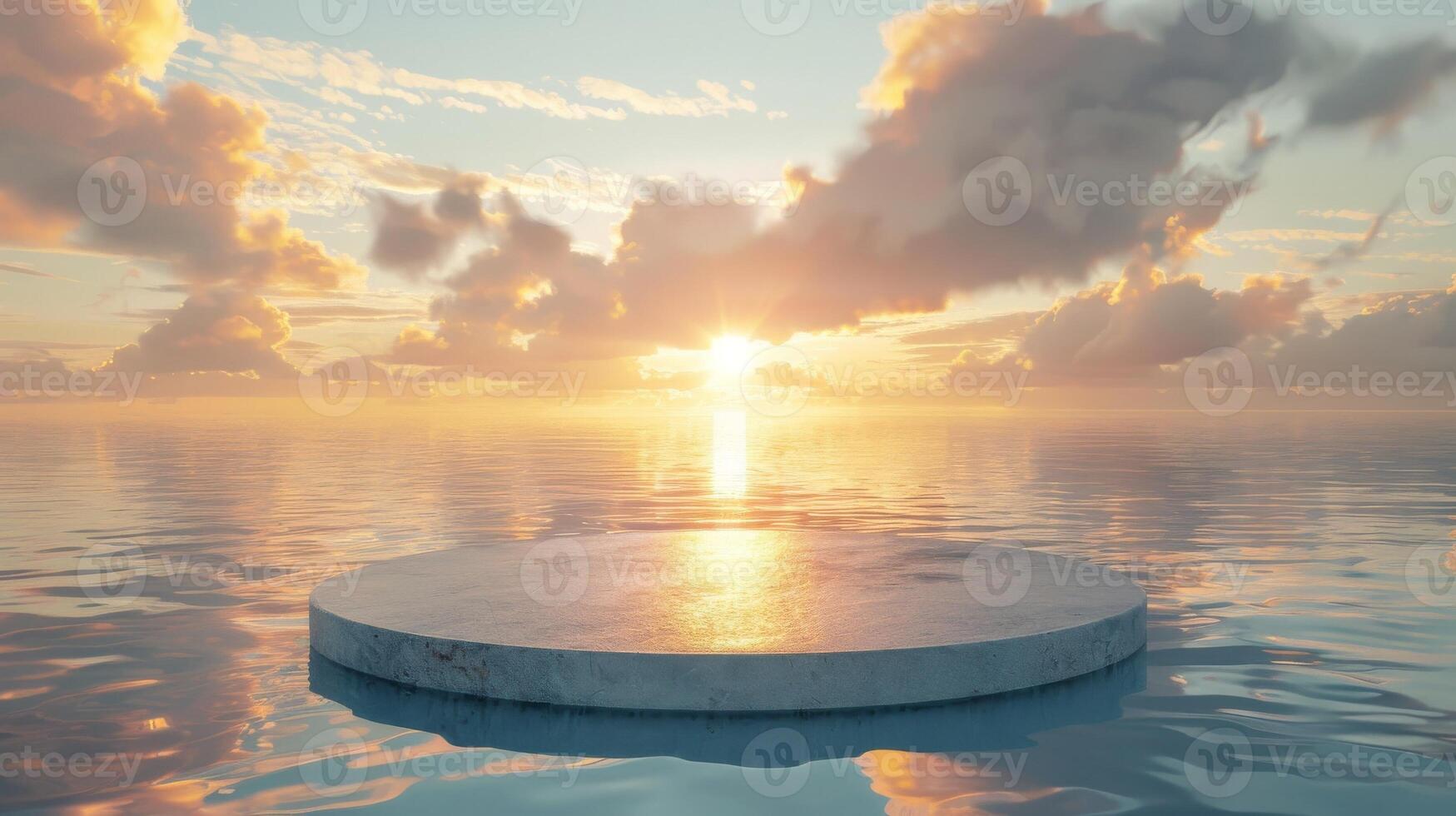Platform on water. Product stage on sea wave, pedestal with ocean background. Empty cosmetic podium with nature backdrop. Scene for business luxury stand photo