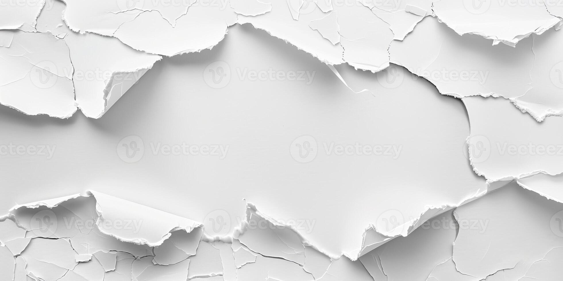 Rip paper. Blank torn border of sheet. Empty white background. Abstract grunge texture. photo