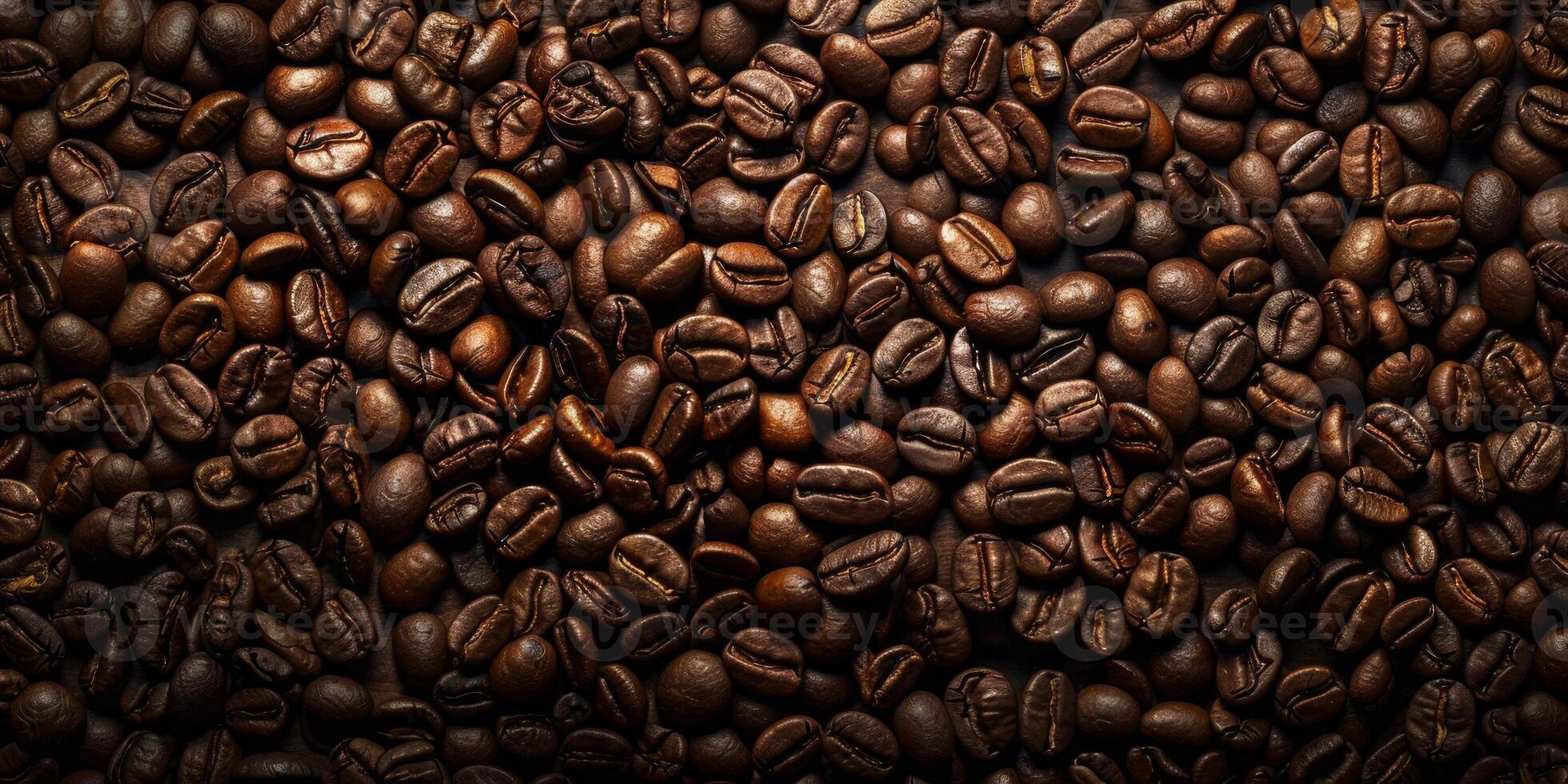 Coffee bean pattern. Hot drink concept with copyspace for text. Roasted mocha grain texture. Dark aromatic espresso background. Brown seed ingredient photo