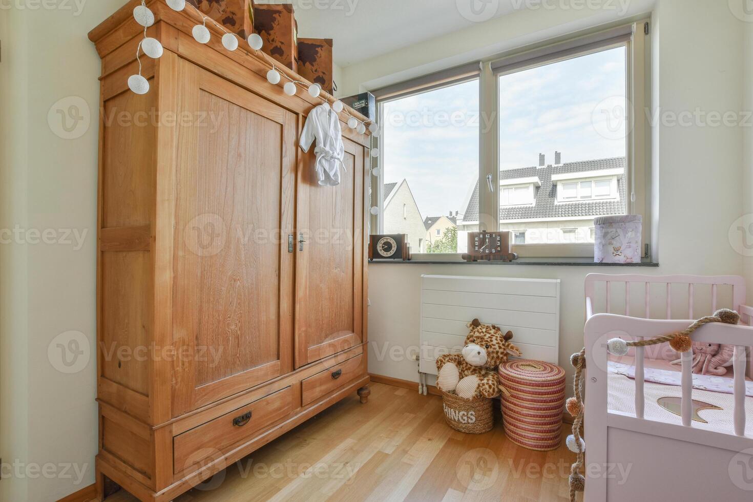 Wooden cabinet with drawers photo