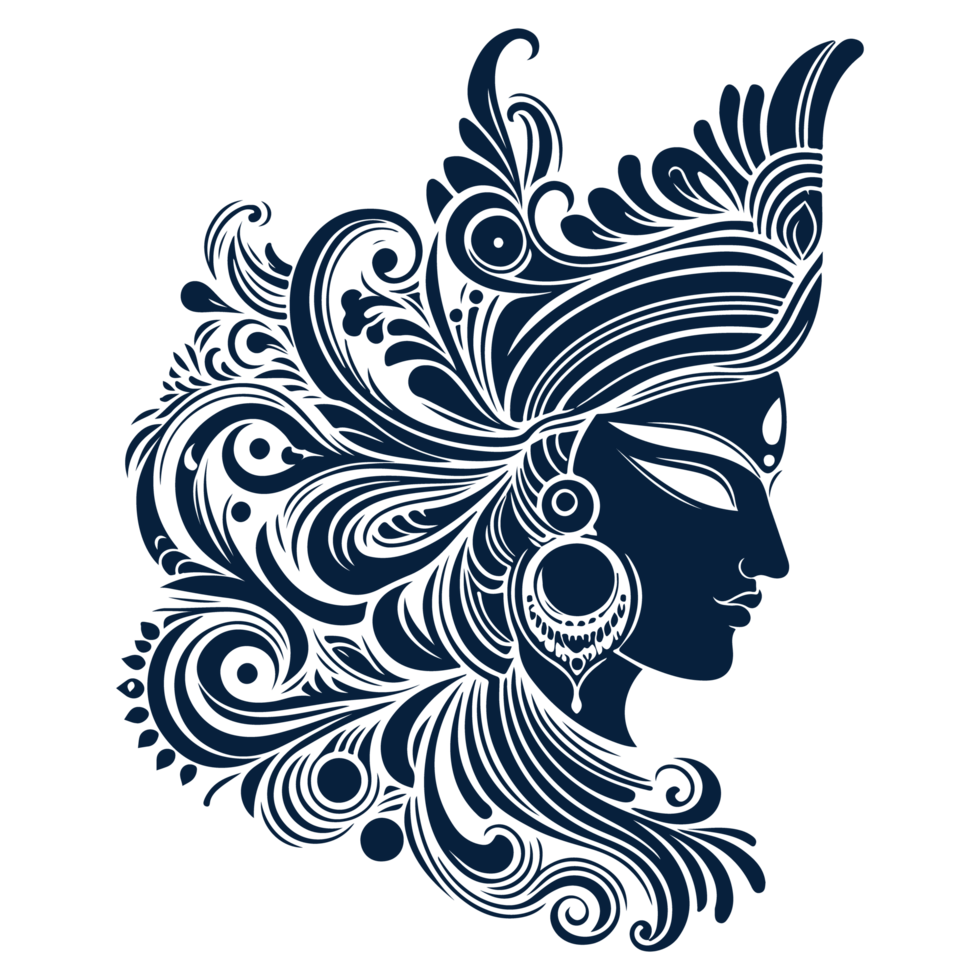 Silhouette Illustration of Goddess Durga Face design png