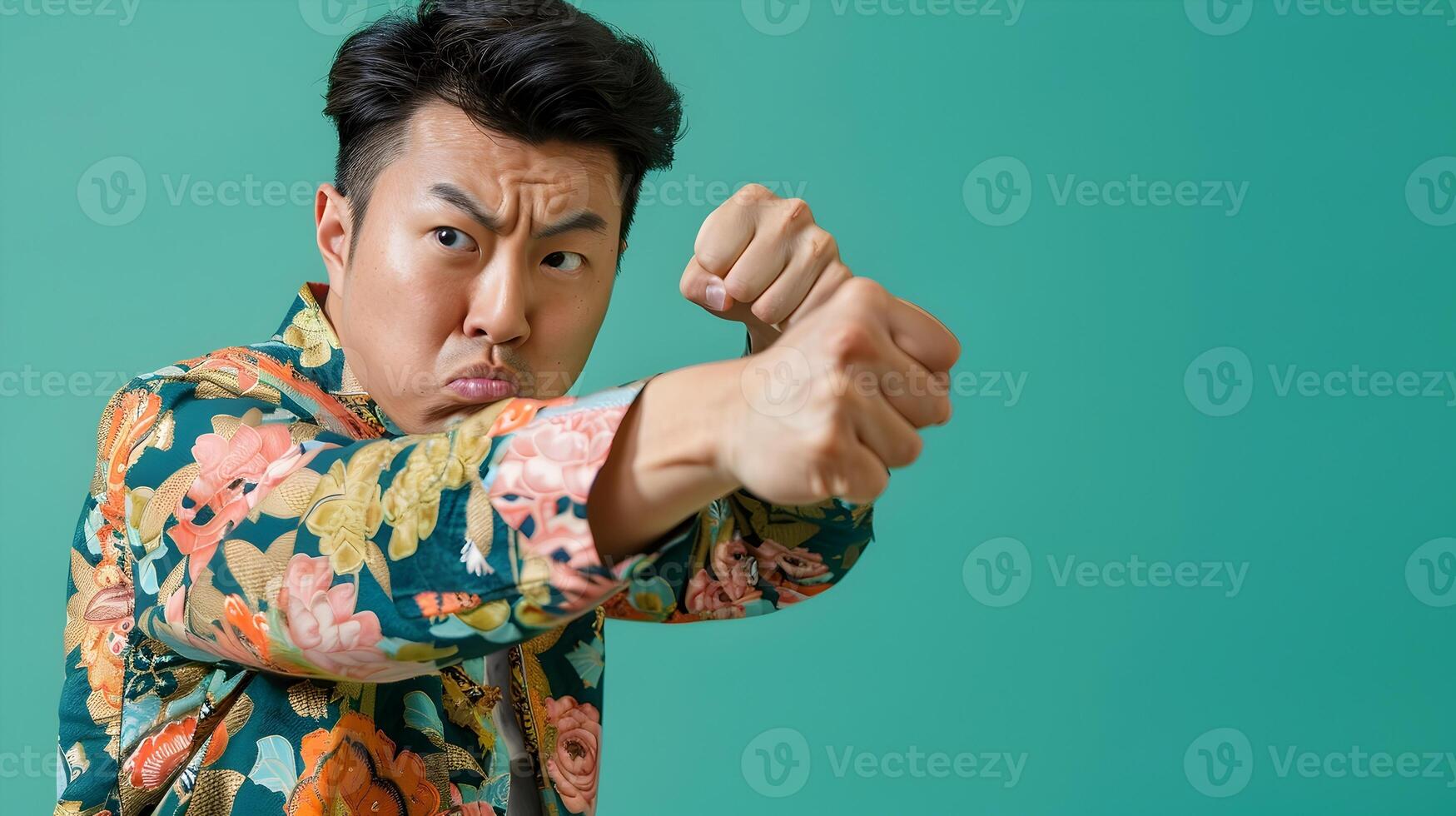 Hallyu Man in Fierce Fighting Pose with Neo Pop Sensibility photo