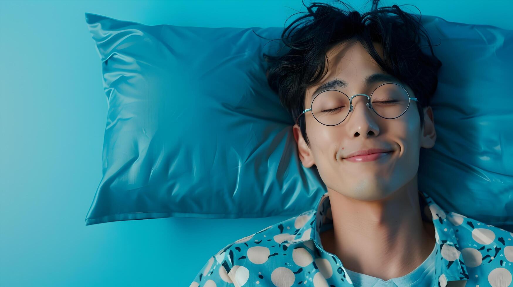 Smiling Hallyu Man Sleeping in Modern Costume with Neo Pop Sensibility photo