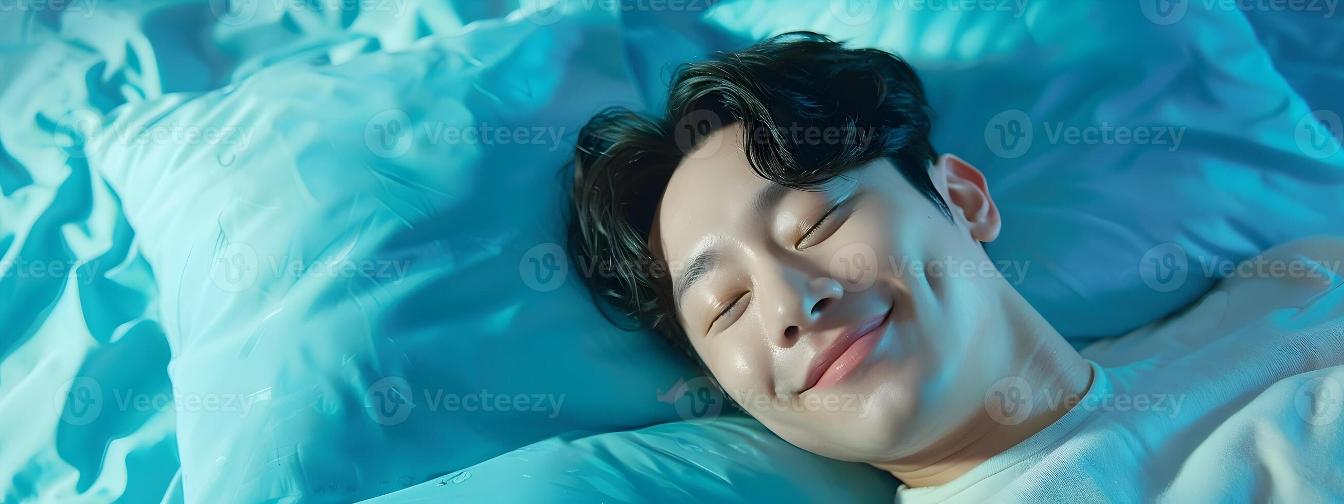 Smiling Hallyu Man Resting in Neo Pop Style Commercial Backdrop photo