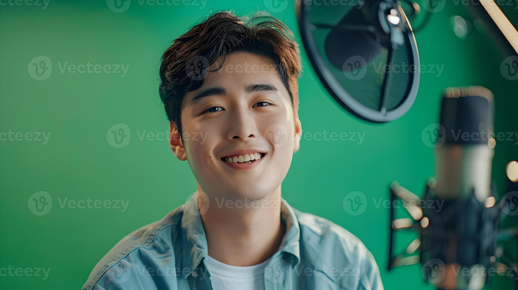 Smiling Young Hallyu Man Conducting Remote Online Training in Neo Pop Style photo