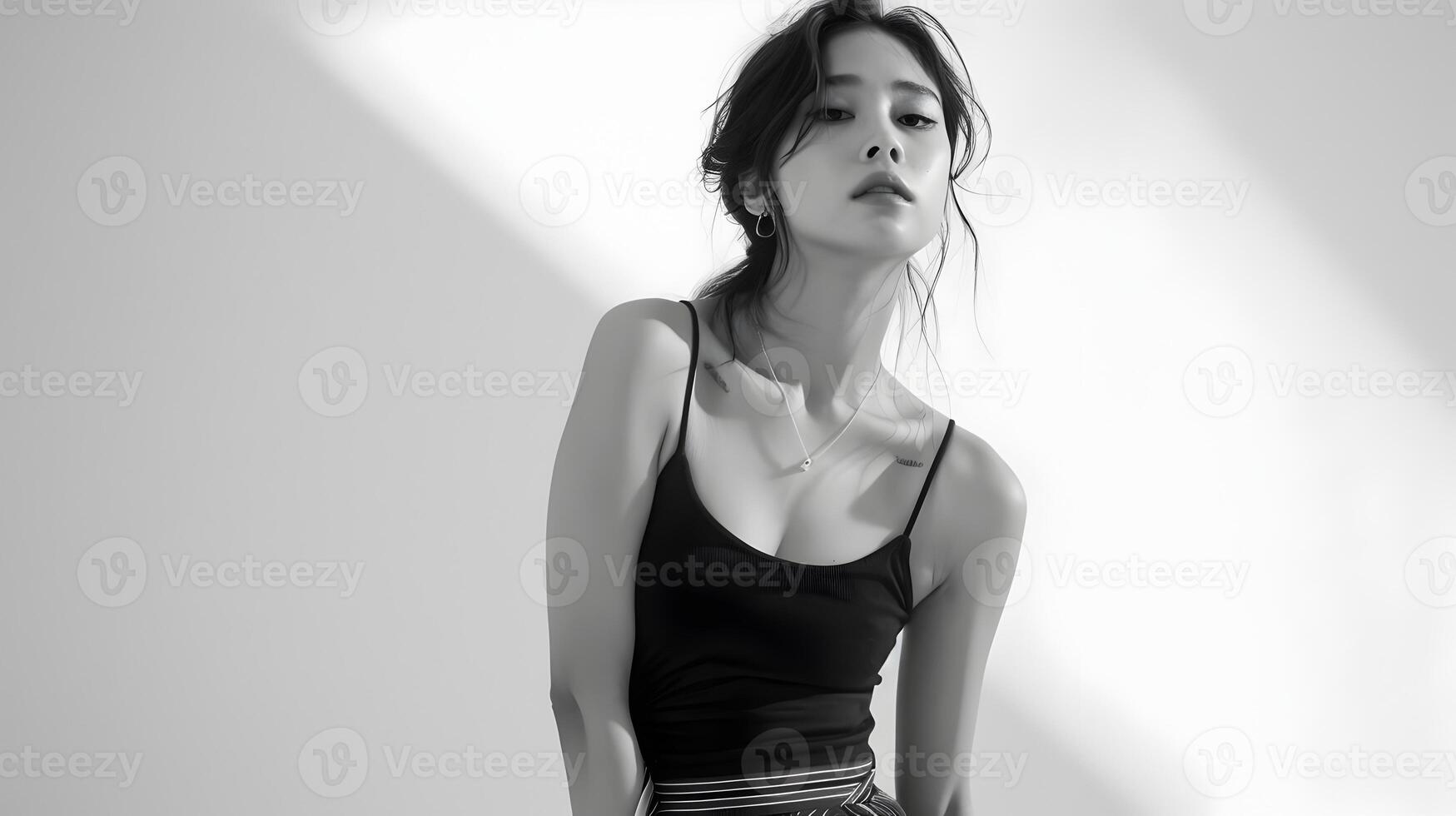 Alluring Asian Hallyu Girl Radiates Confidence and Sophistication in Stylish Neo Pop Portrait photo