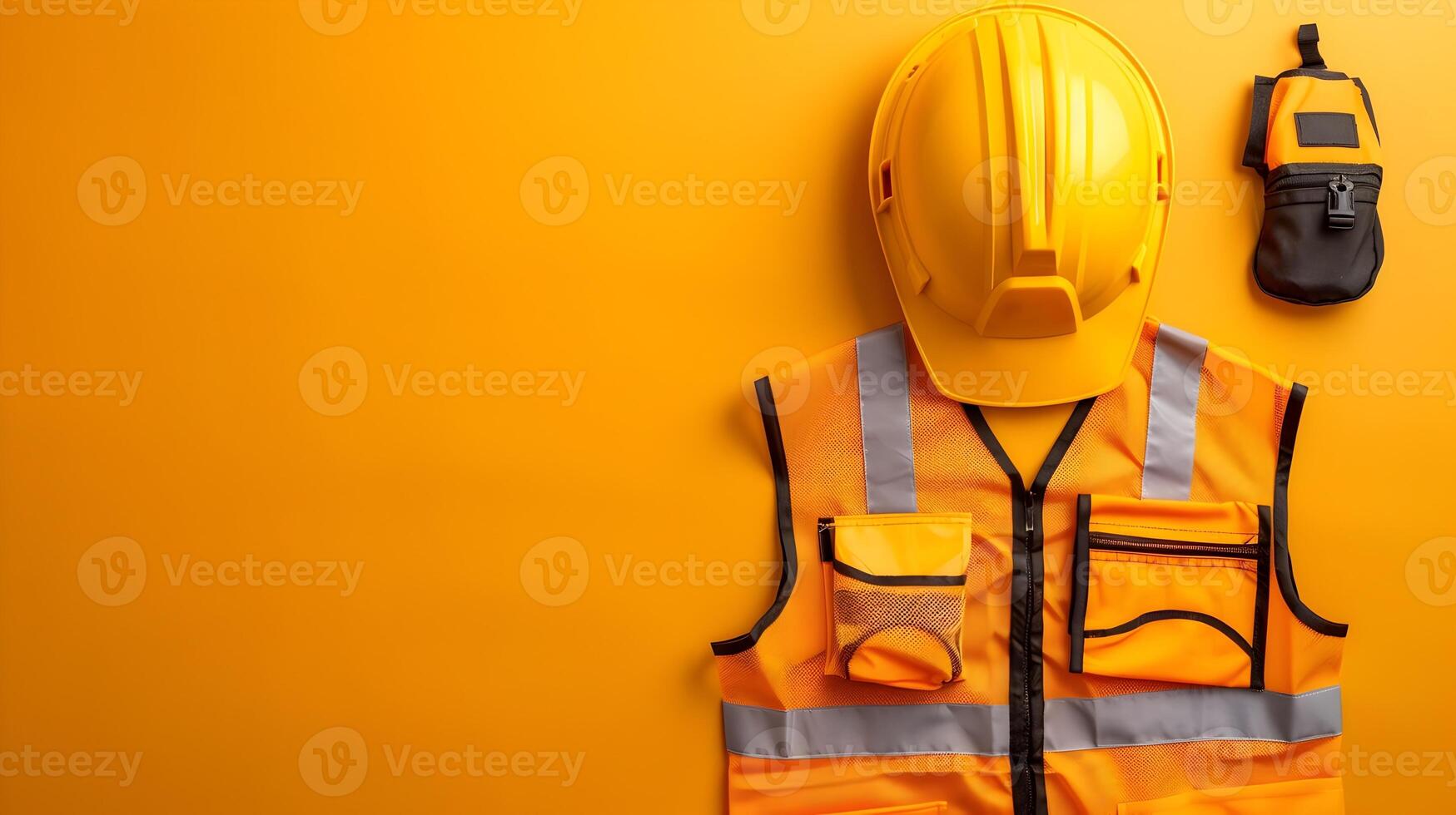 Construction Worker in High Visibility Safety Gear at Workplace photo