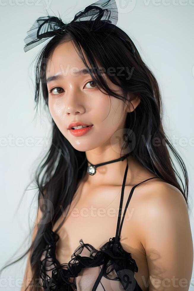 Stunning Thai Woman in Modern Fashionable Costume on White Background photo
