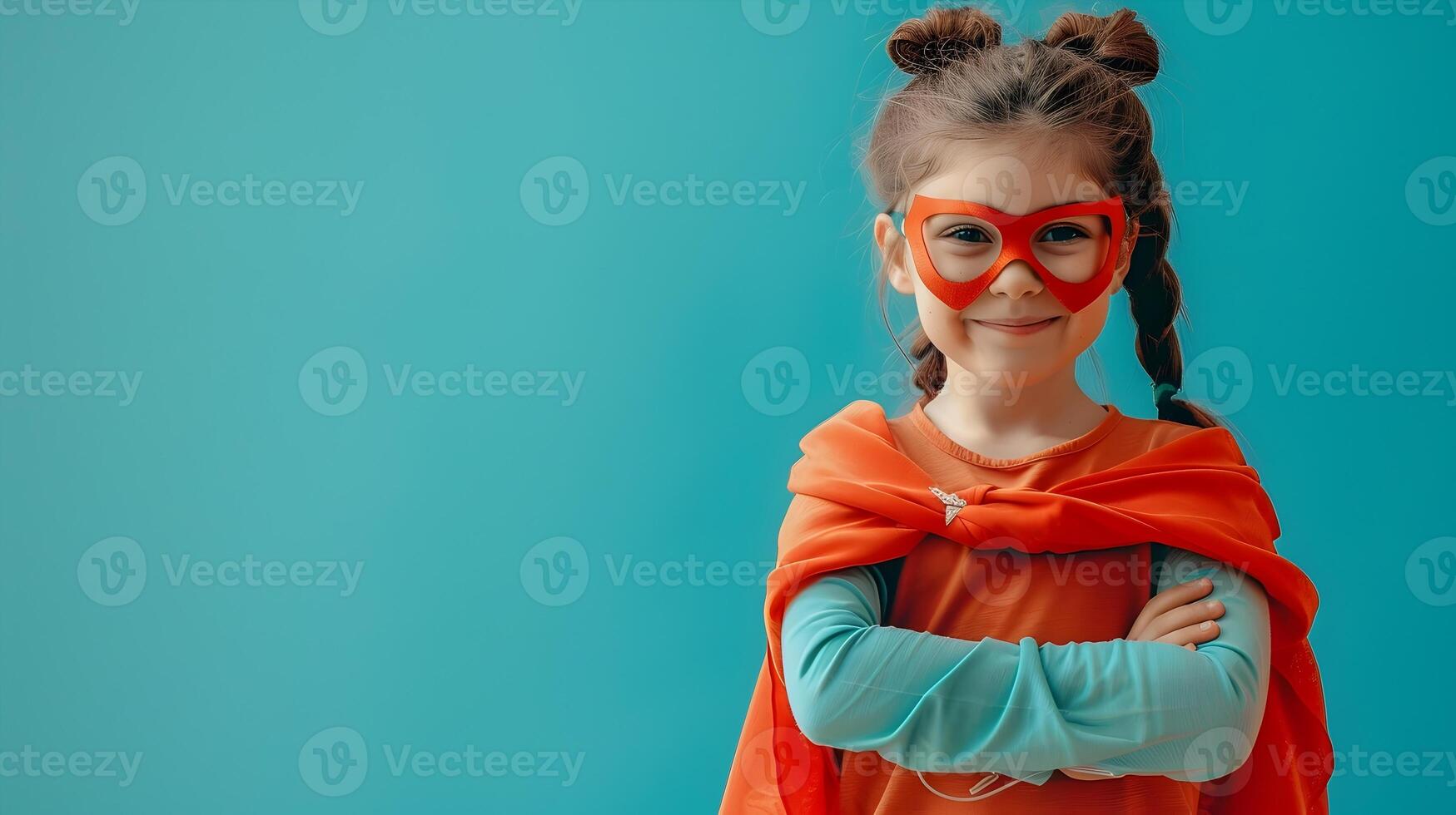 A little girl in a red cape and mask photo