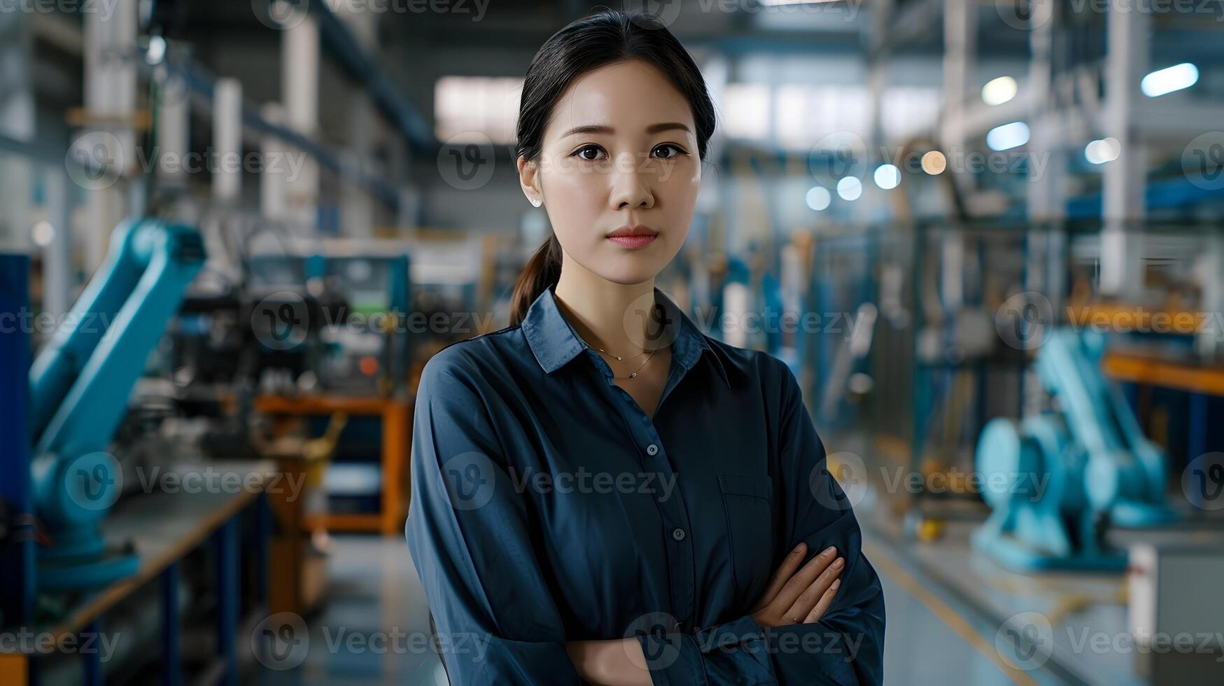 Hallyu Female Project Manager Overseeing Modern Industrial Manufacturing Facility photo