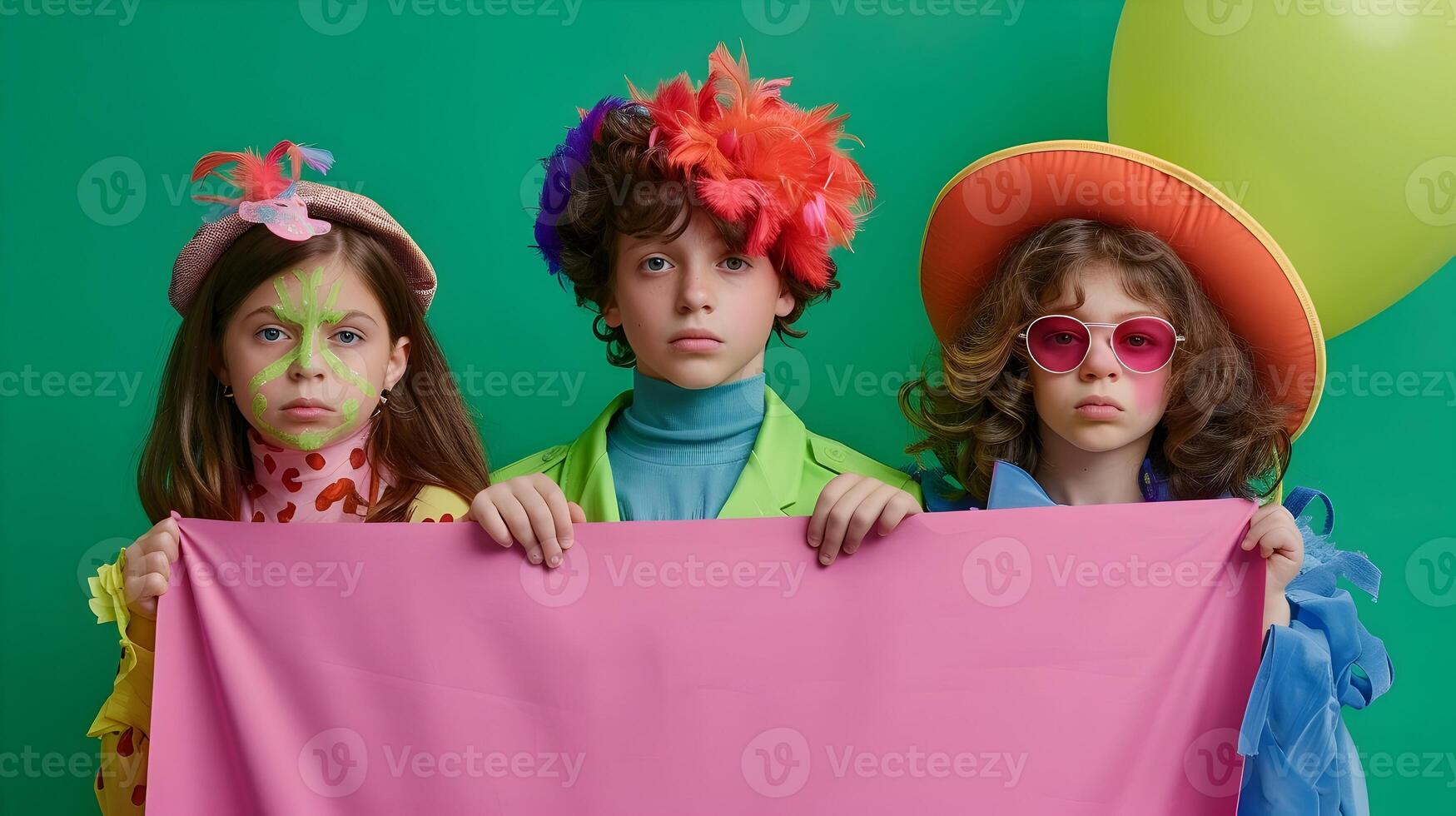 Colorful and Vibrant Costumed Characters Posing Together in Studio photo