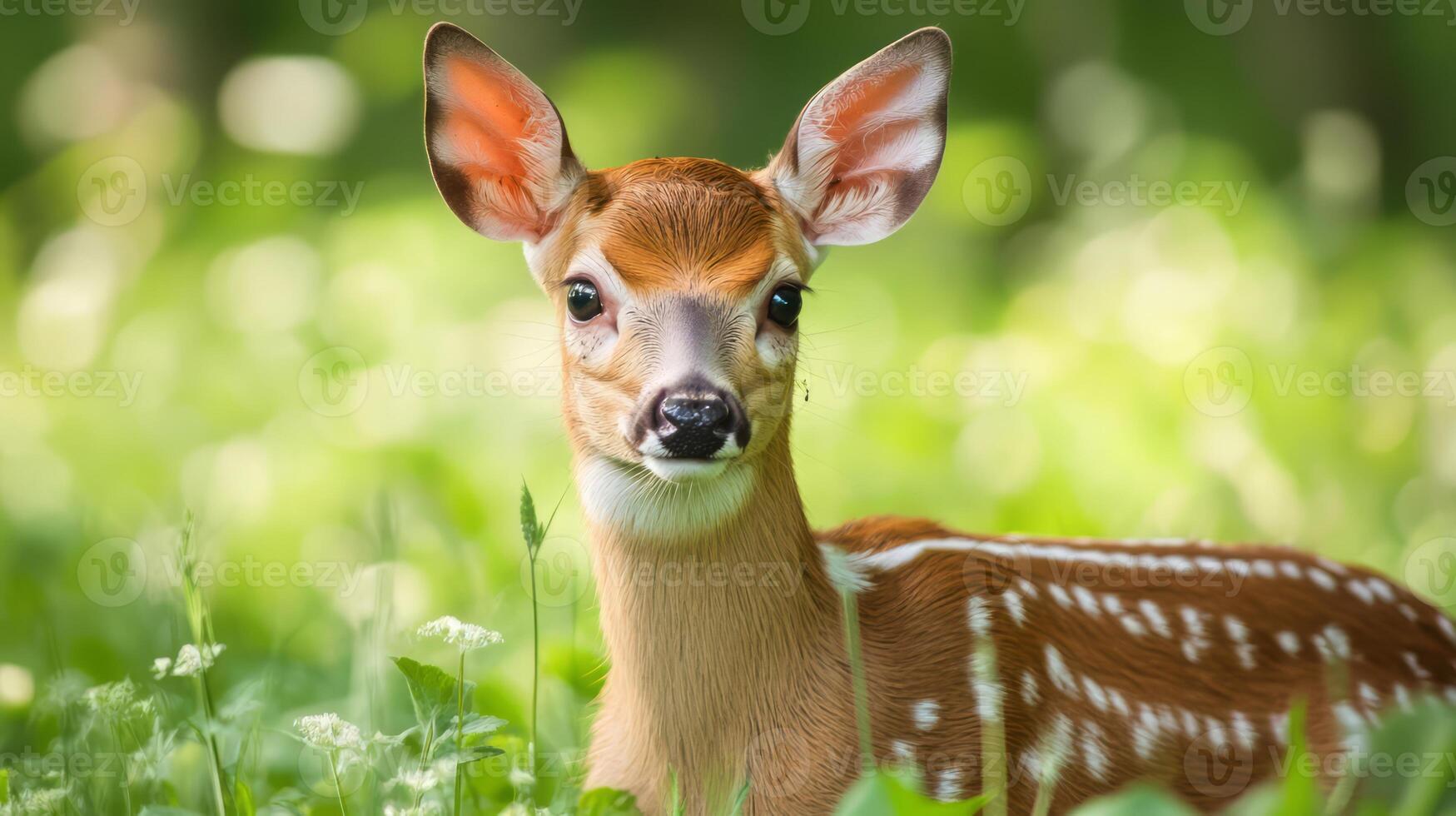 Alert Young Deer Standing in Lush Green Meadow photo