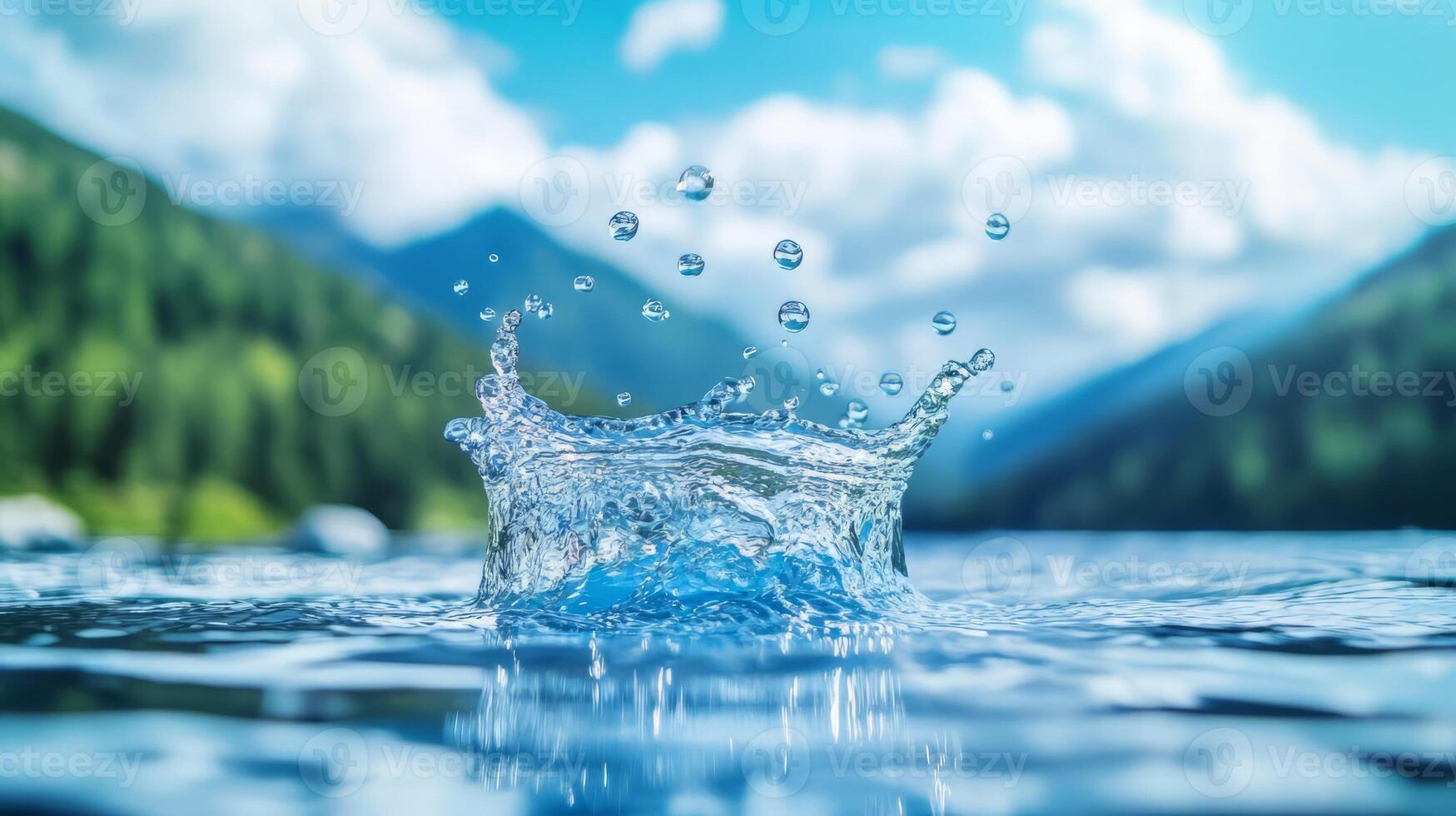 Captivating Splash of Tranquil Mountain Lake Reflecting Serene Sky in Unspoiled Natural Landscape photo