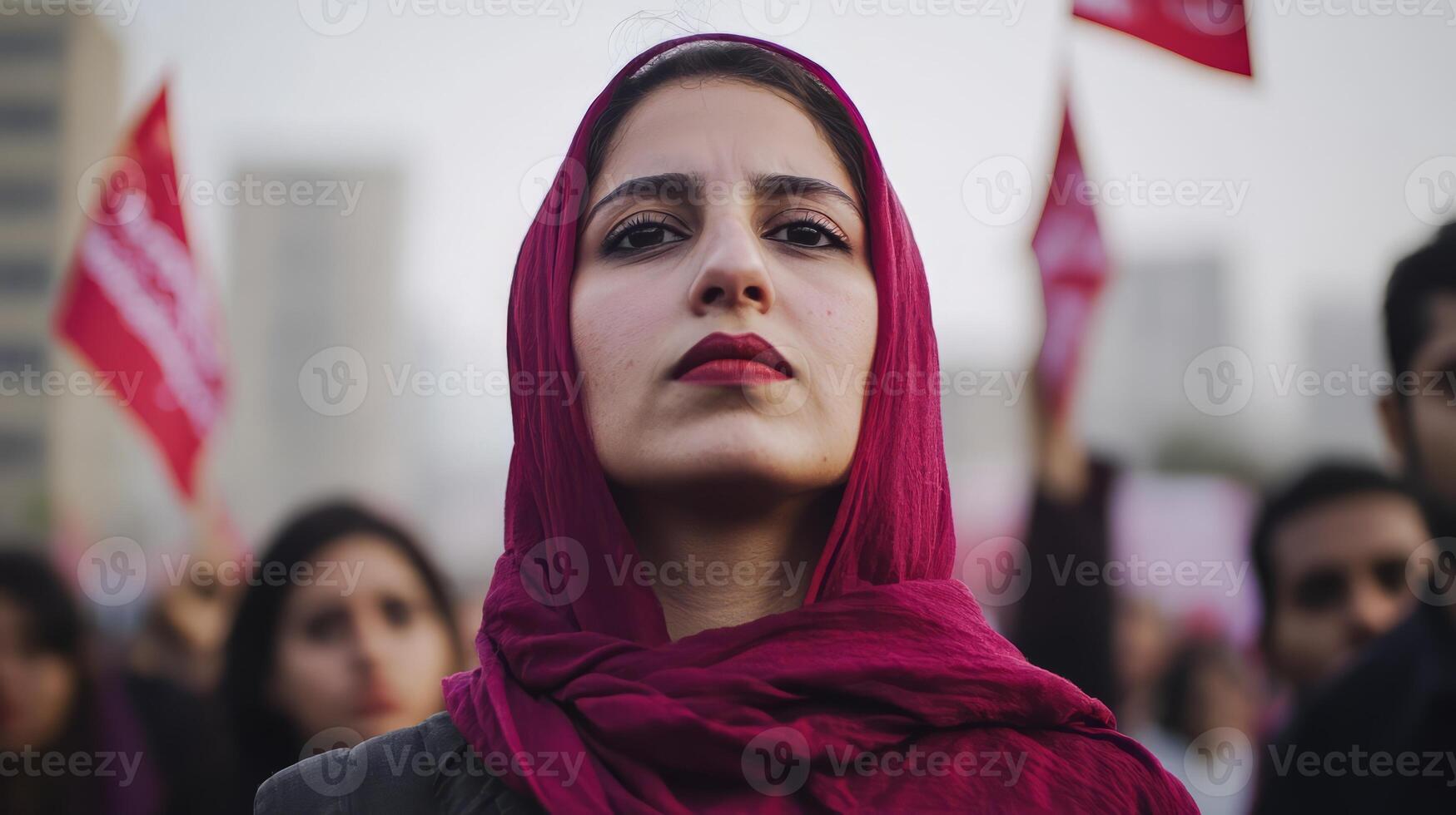 Passionate Protestor Leading a Crowd in a Vibrant Political for Social Change photo