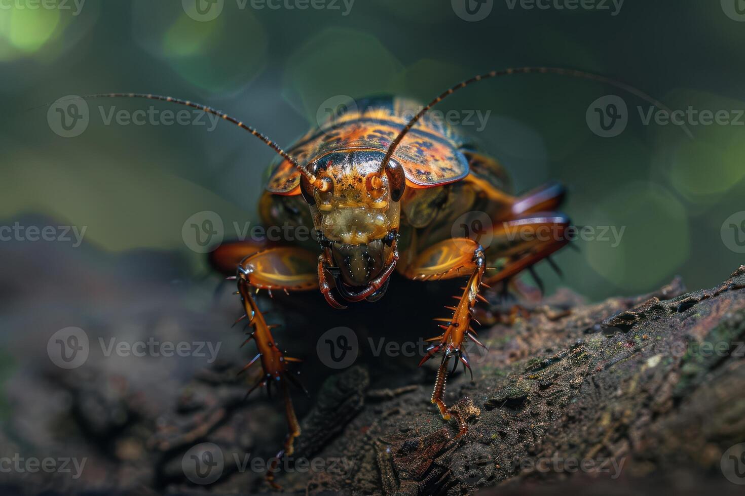A close up of a cockroach on a tree branch photo