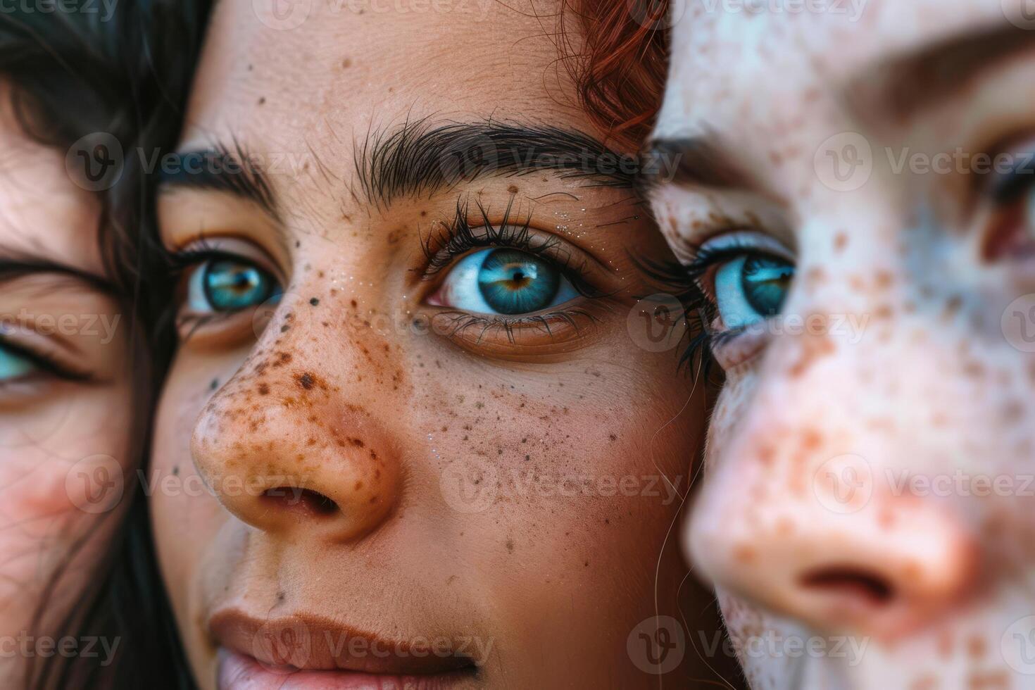 Three women with freckles on their faces photo