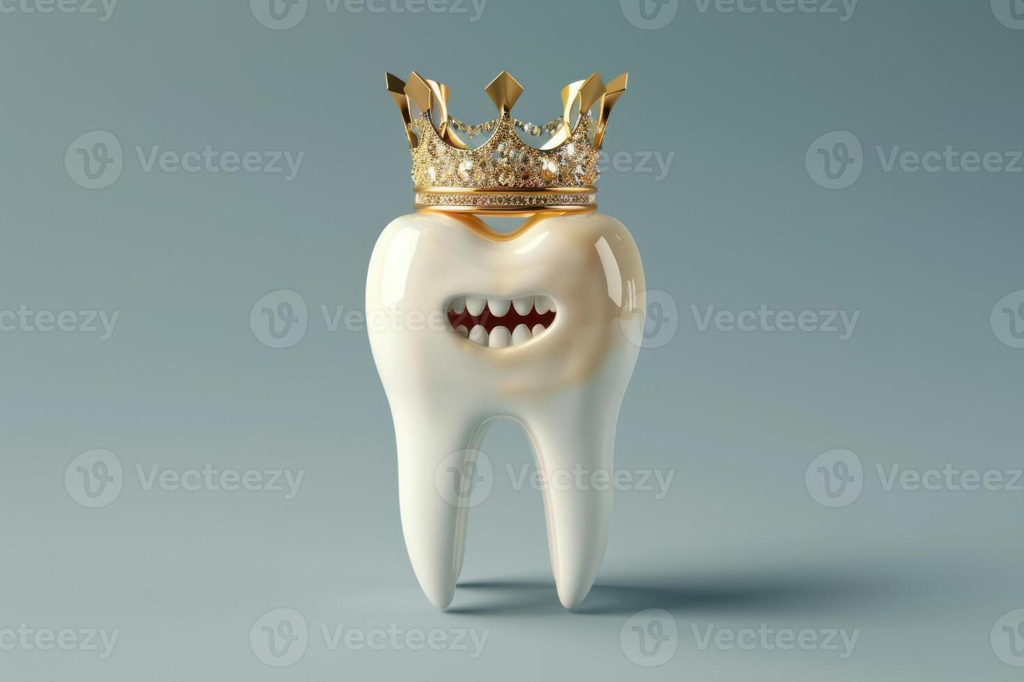 Tooth with crown on it, 3d rendering photo