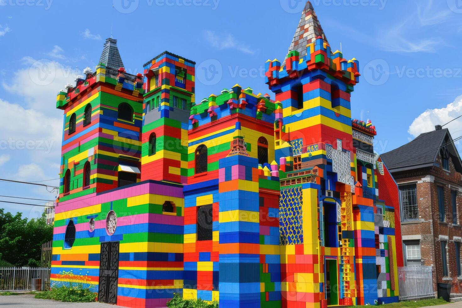 A large colorful building made out of legos photo