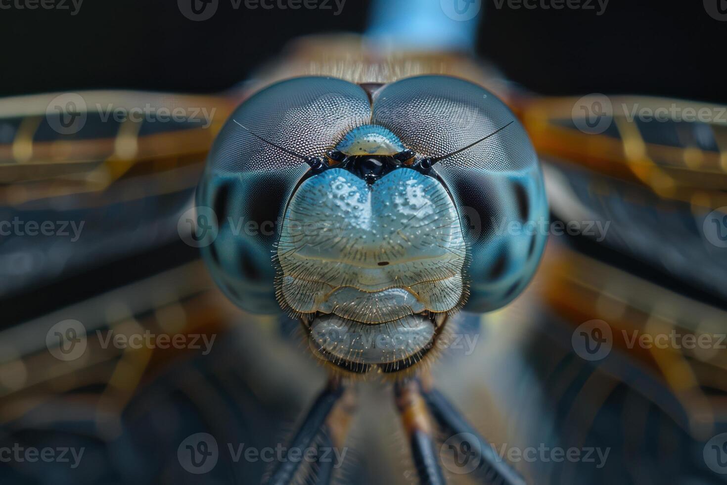 A close up of a dragonfly's face photo