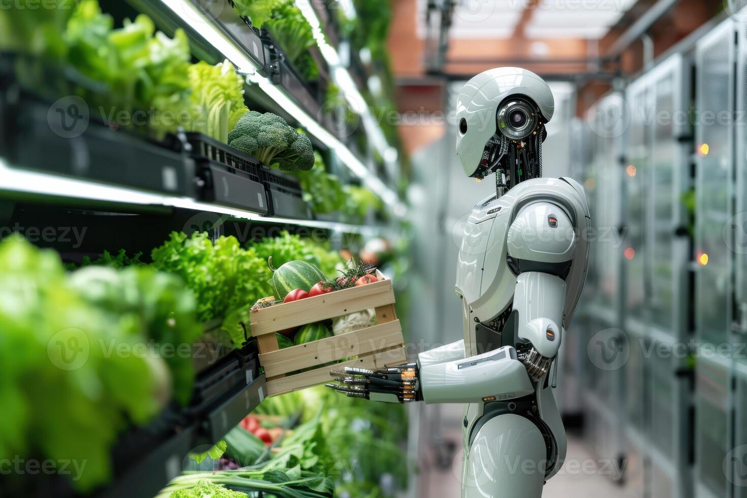 Robot in supermarket with vegetables photo