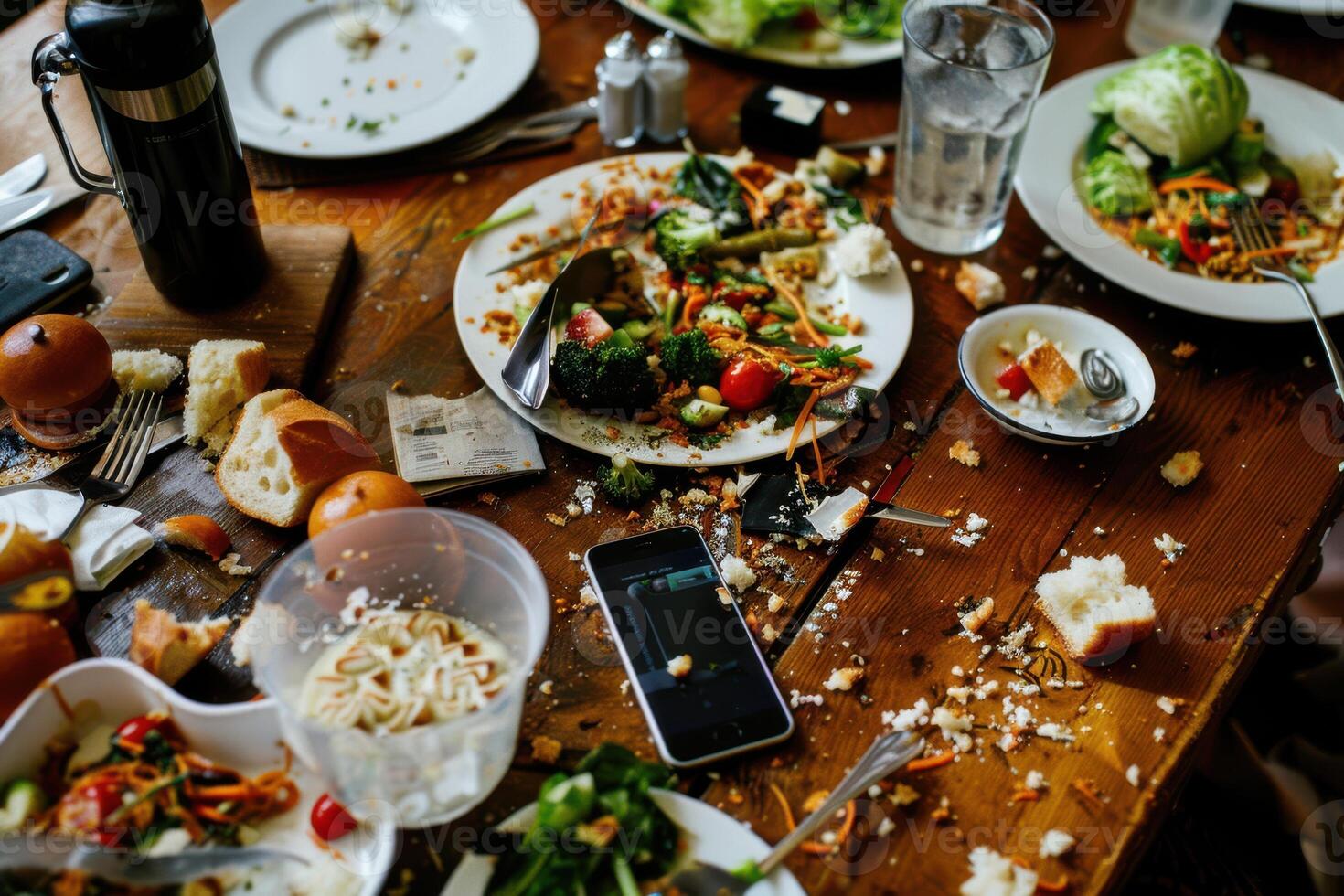 A table with many plates and food on it photo