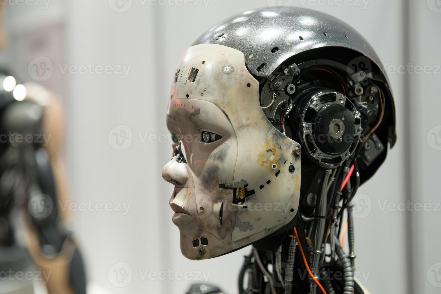 A robot head with wires and wires attached to it photo