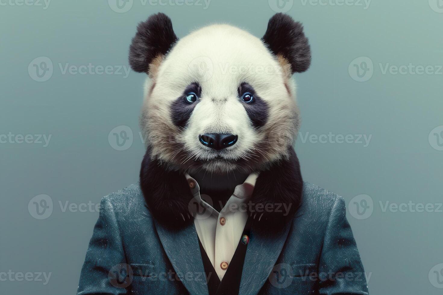 A panda bear wearing a suit and tie photo