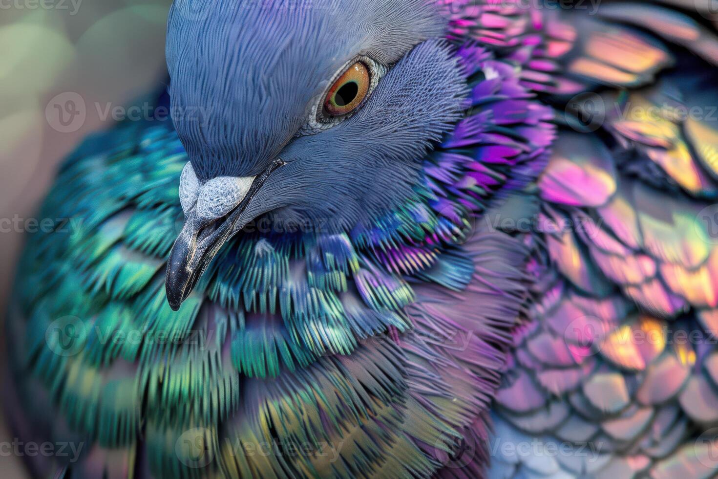 A close up of a colorful bird with a colorful feather photo