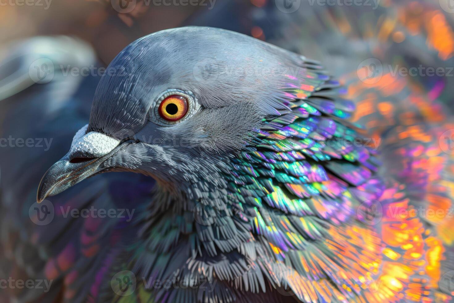 A close up of a pigeon with colorful feathers photo
