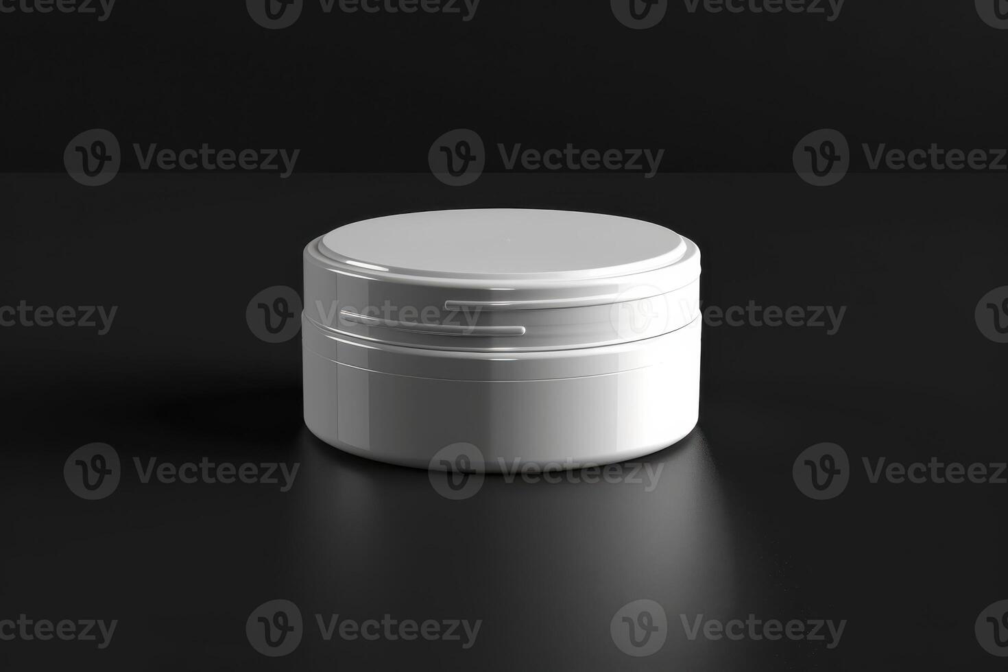 A white jar with a lid on a black surface photo