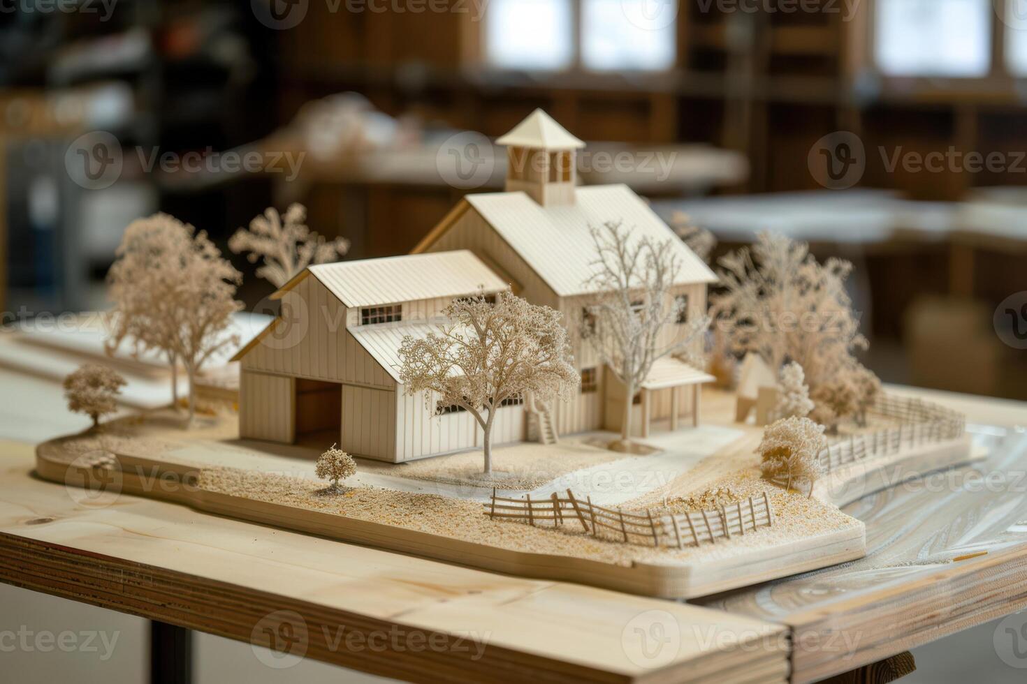 A model of a barn on a table photo