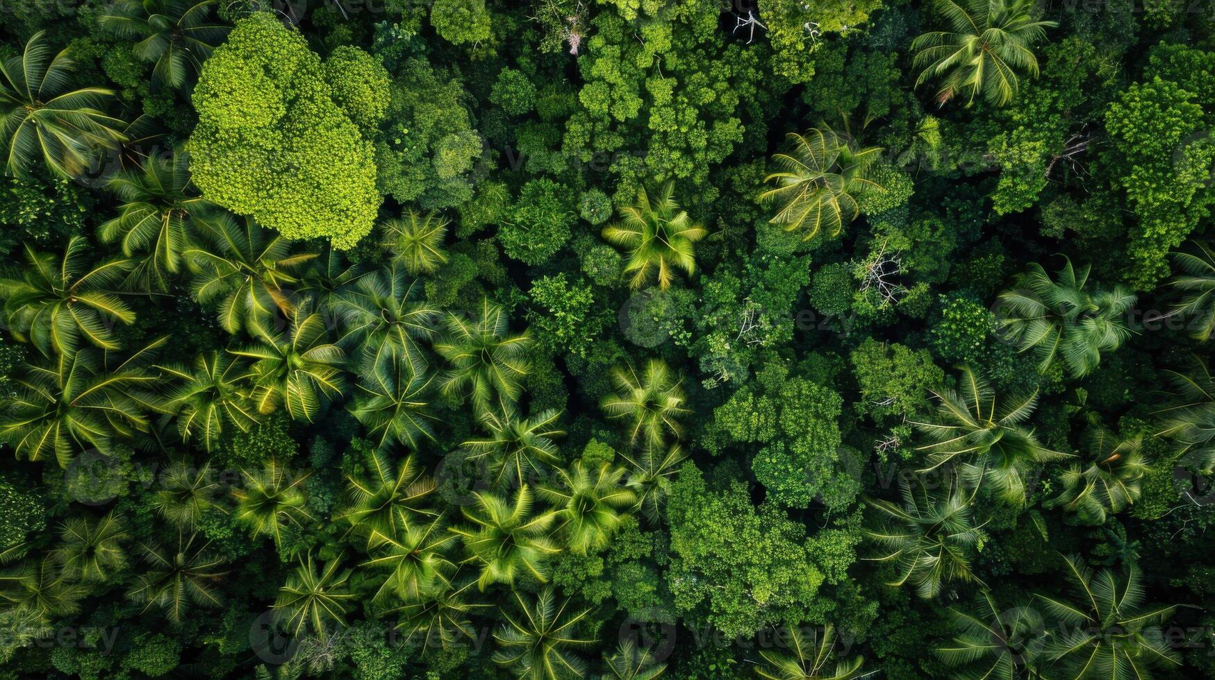 An aerial view of a forest with green trees photo