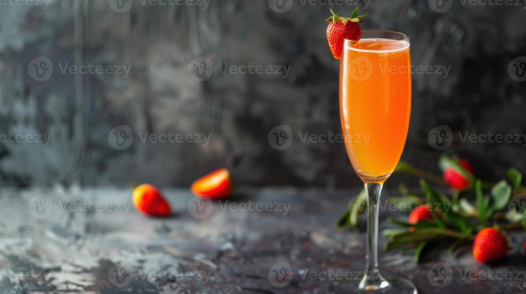 A glass of champagne with strawberries on the side photo