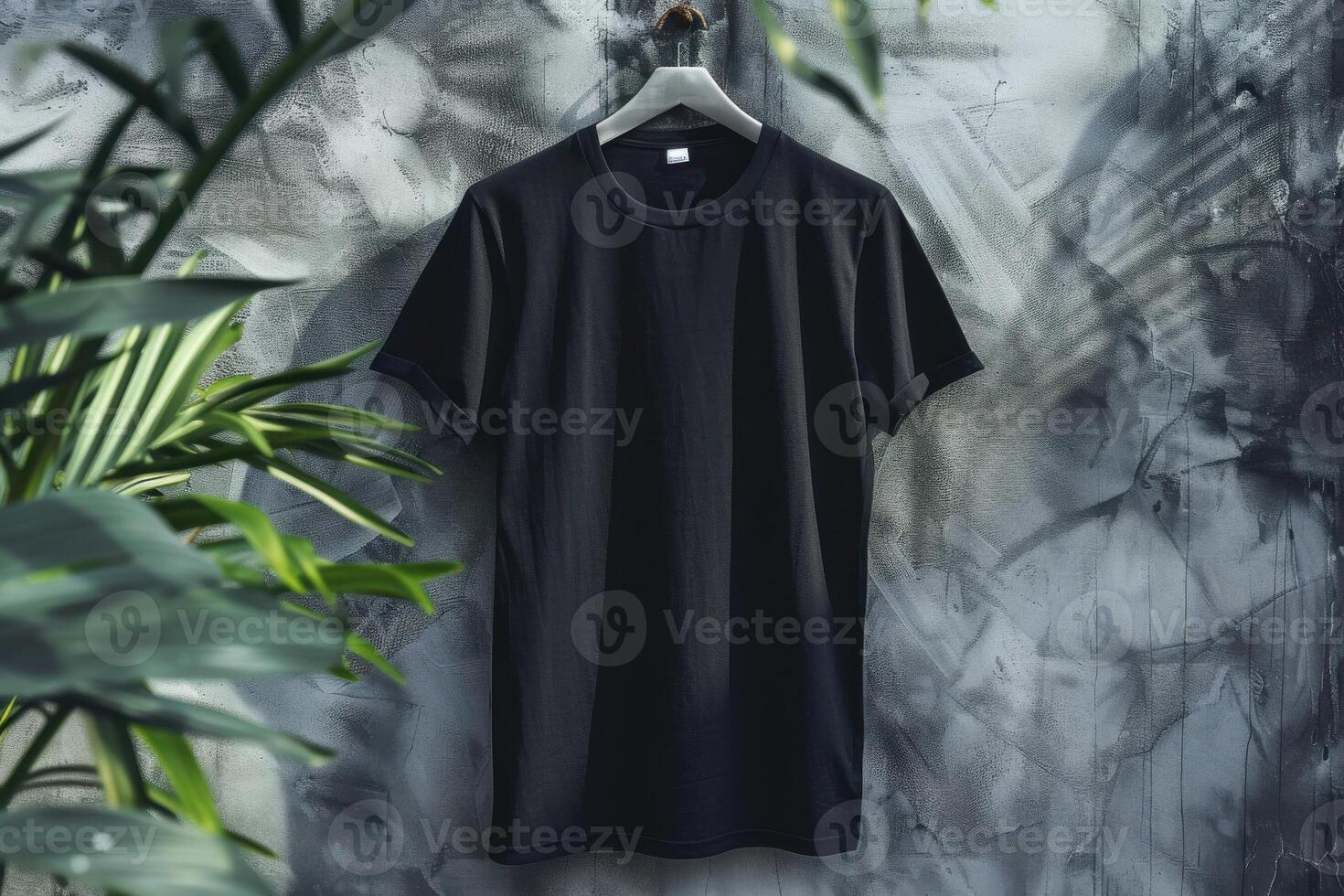 Black t - shirt hanging on a wall photo