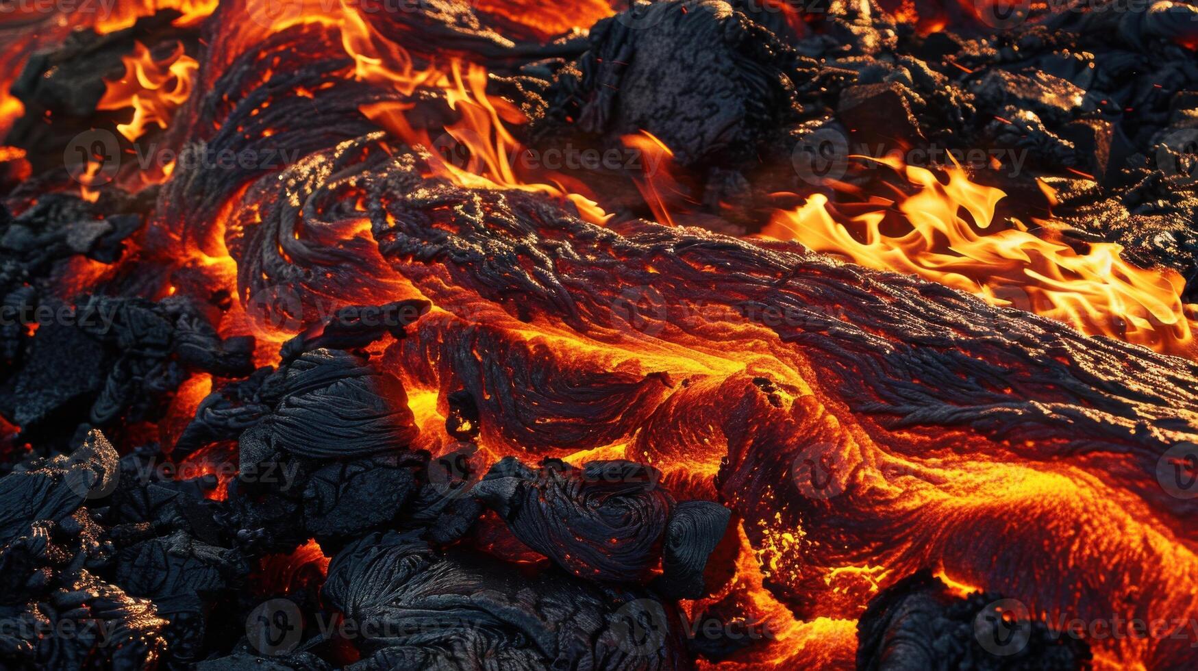 Lava flowing from the ground in a lava field photo