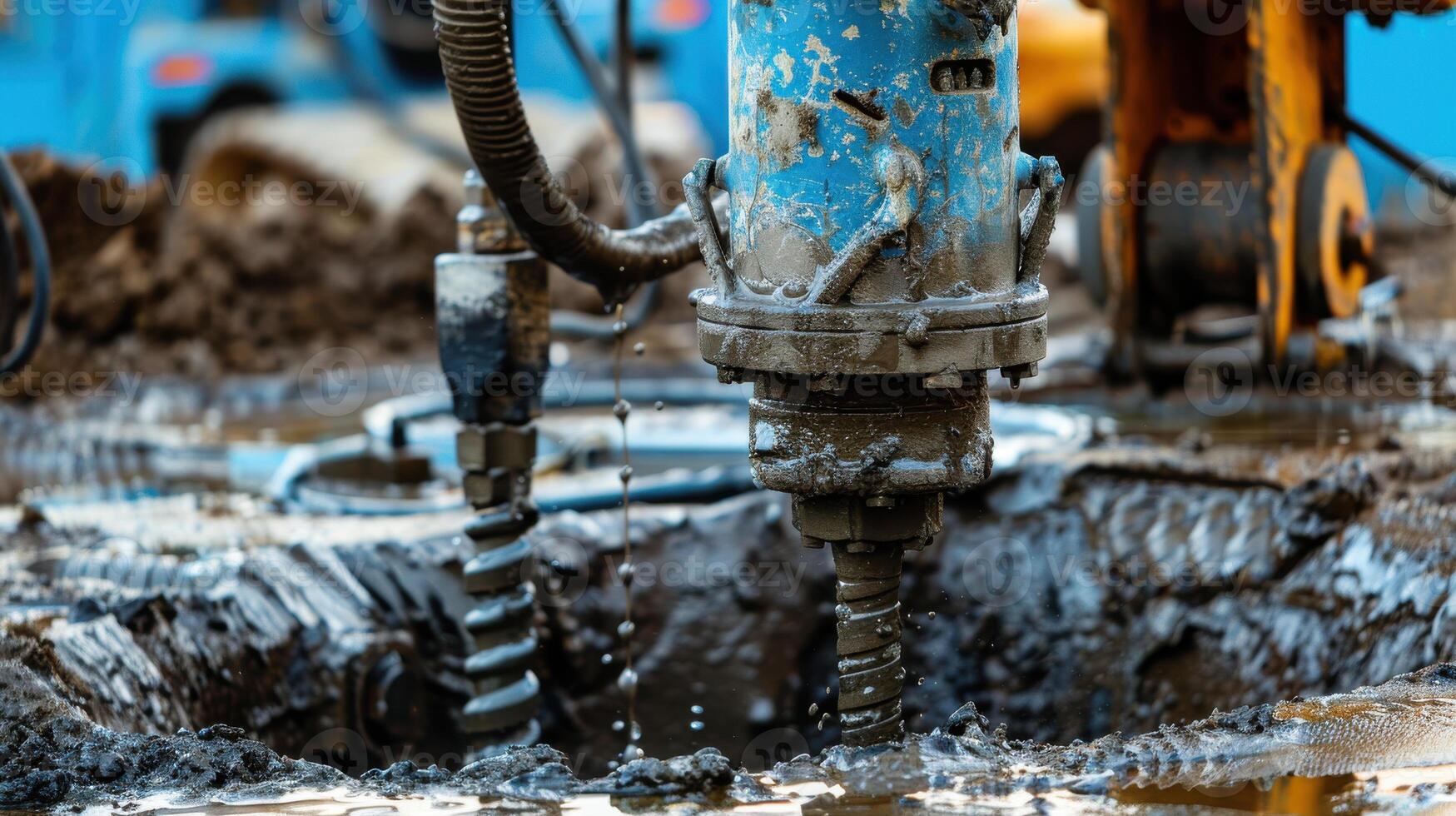 A drill is working on a hole in the mud photo