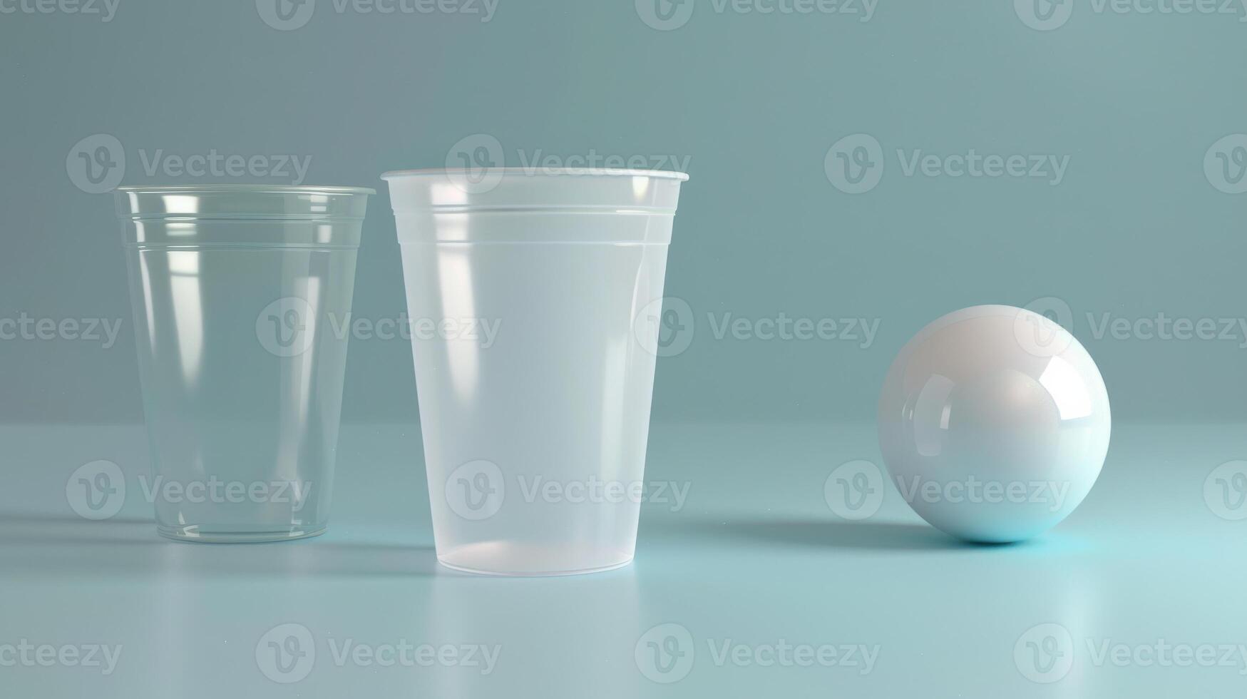 Two empty plastic cups and a white egg photo