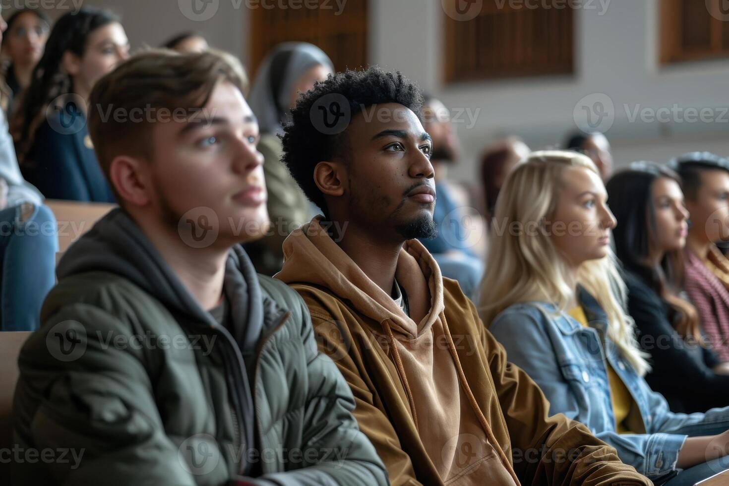 A group of people sitting in a lecture hall photo
