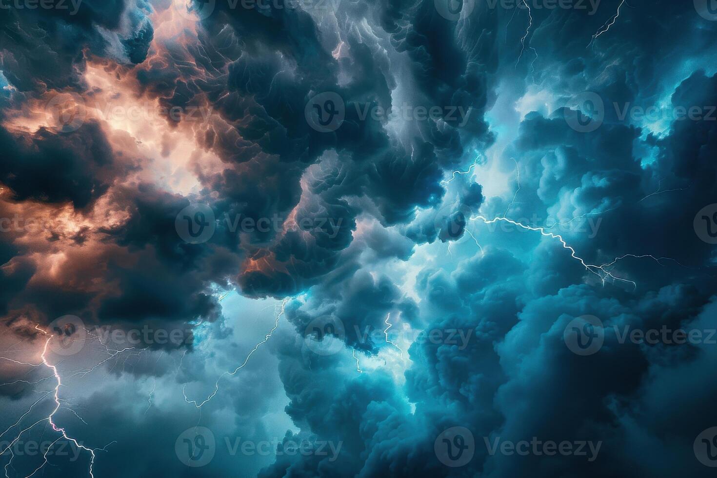 A stormy sky with lightning and clouds photo