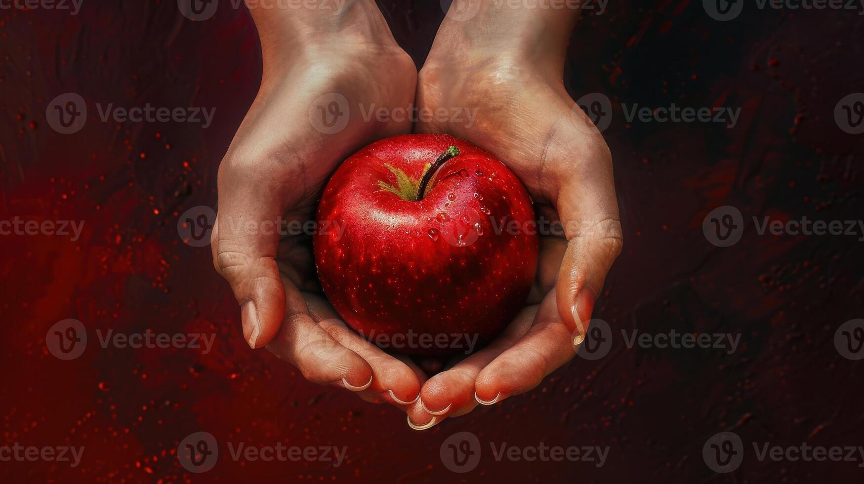 A hand holding an apple with blood on it photo