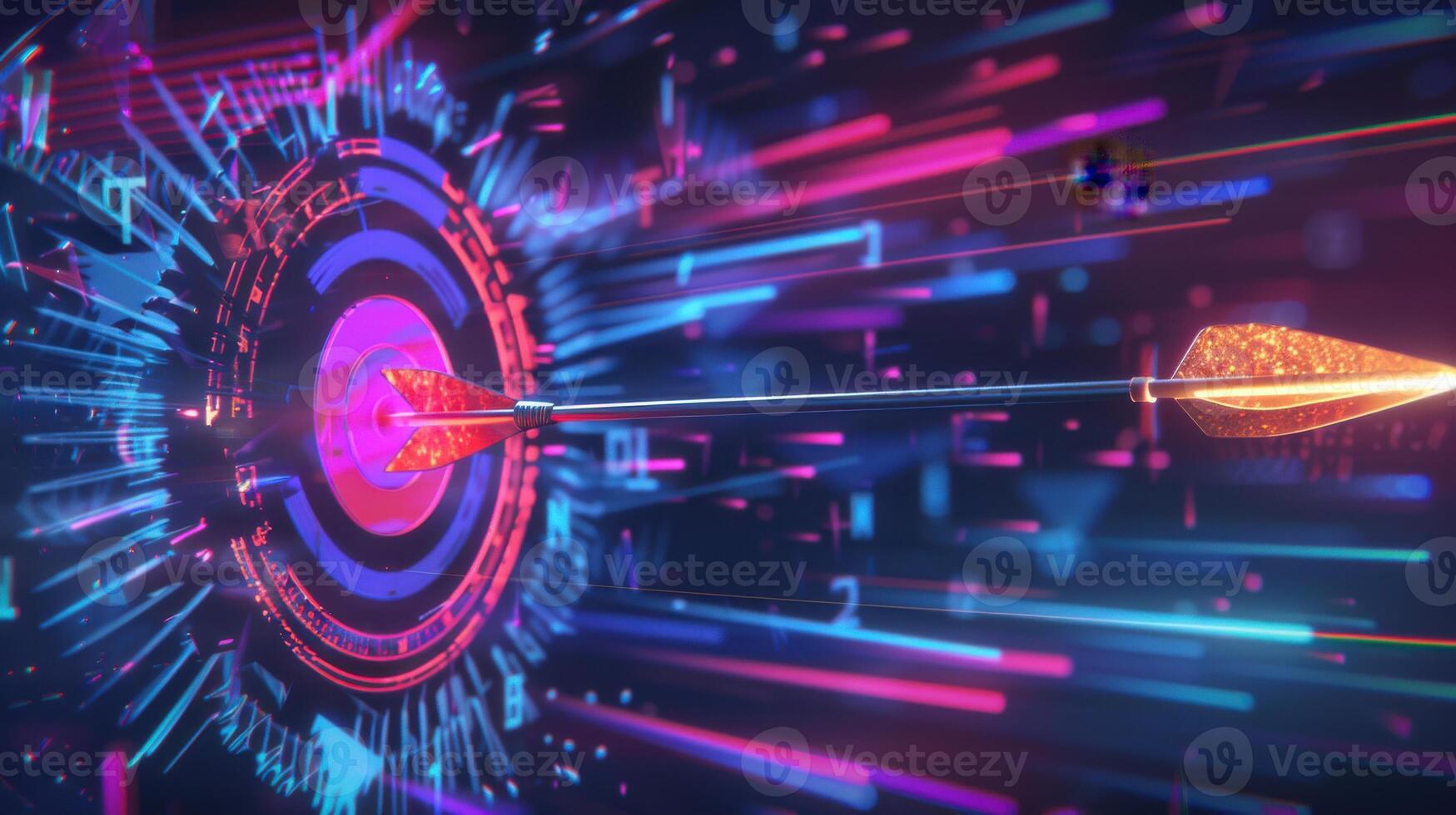 An arrow is hitting a target in a digital background photo