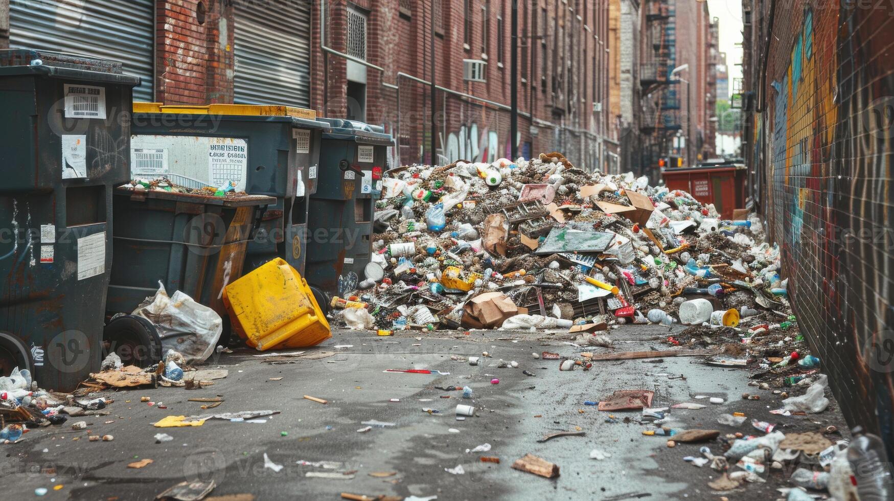A garbage can on the side of the road photo
